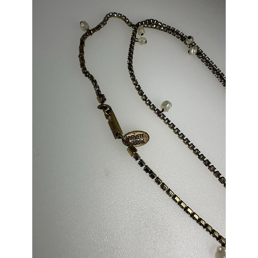 Vintage Signed Miriam Haskell 30” Necklace Pearls And Clear Crystals Gold Tone - Picture 5 of 8